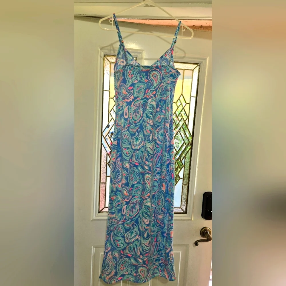LILLY PULITZER MARETTA BIAS MIDI DRESS ZANZBAR BLUE FISH KISS XS - Picture 4 of 9